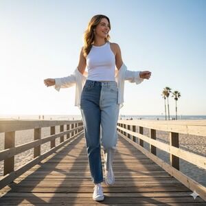 Pacsun High Rise Straight Leg Jeans. Buttonfly Raw Hem Duo Hues Mom 27"x 25"